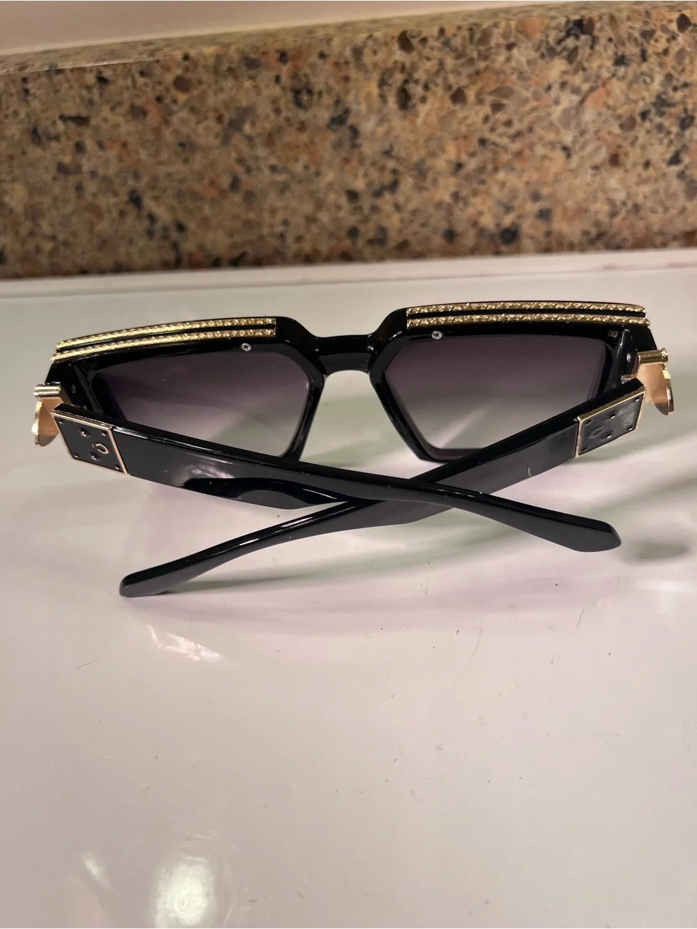Unisex Louis Vuitton Eyeglasses Black Frame with Gold Accent Chain Detail